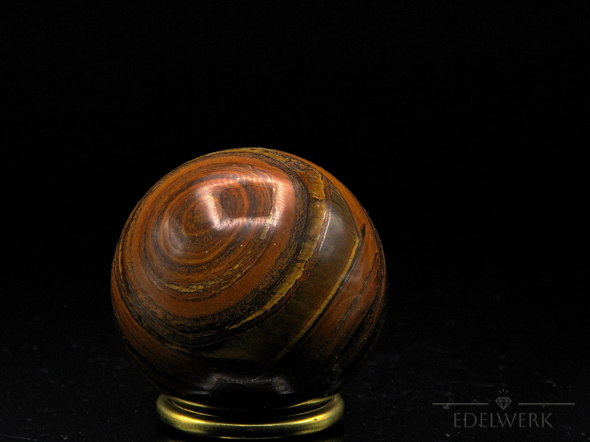 Tigeraugen Kugel Planet, fördert energetische Harmonie, gold-braune Kugelstruktur.